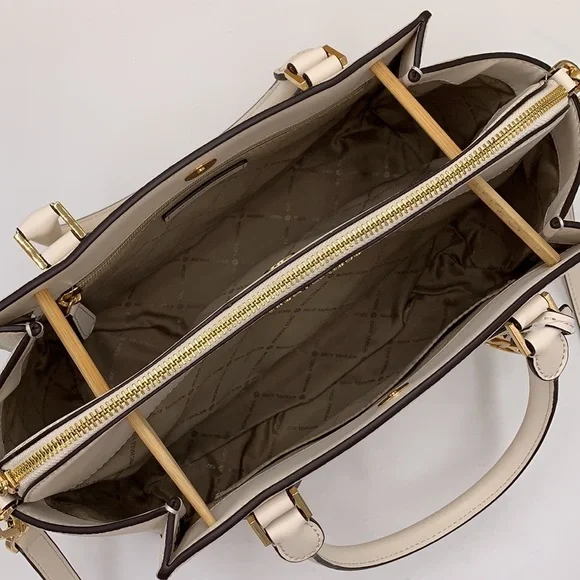 Michael Kors Daria Large Satchel Bag Leather Light Cream - Picture 9 of 16